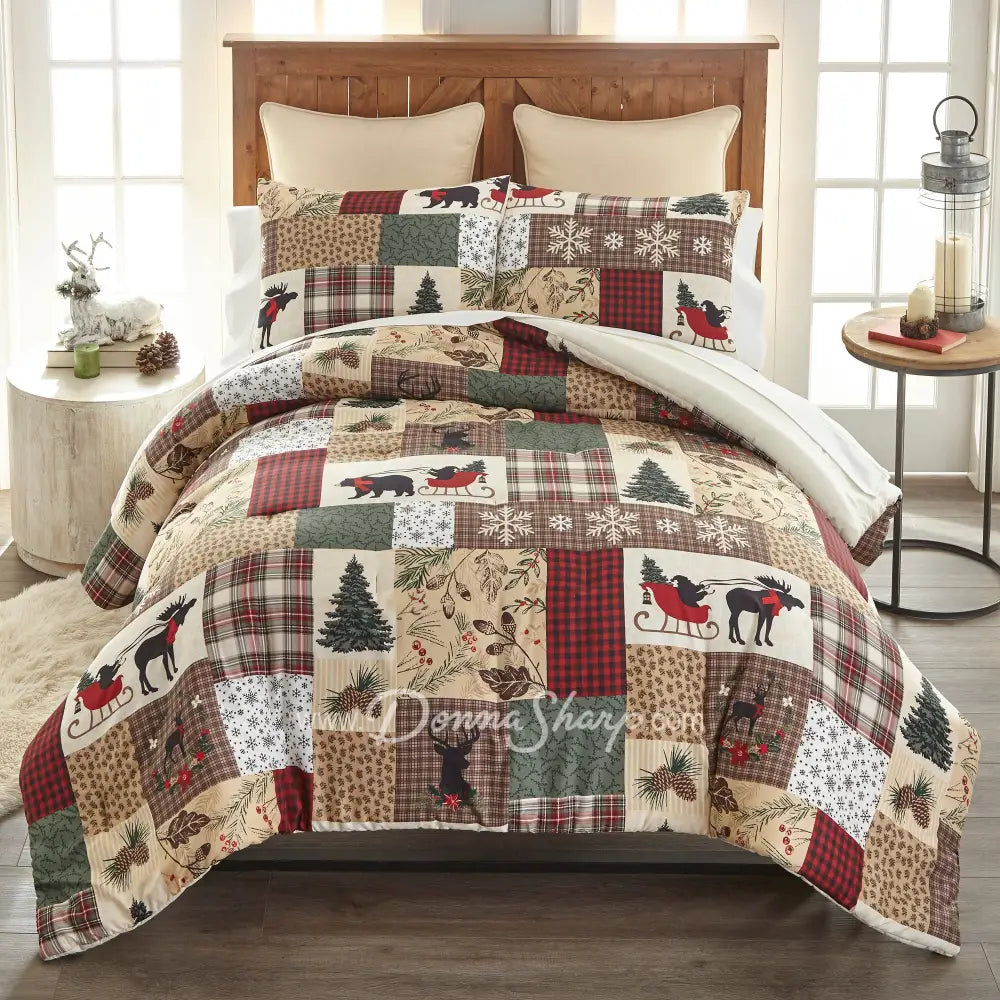 Dashing 3pc Holiday Comforter Bedding Set Holiday