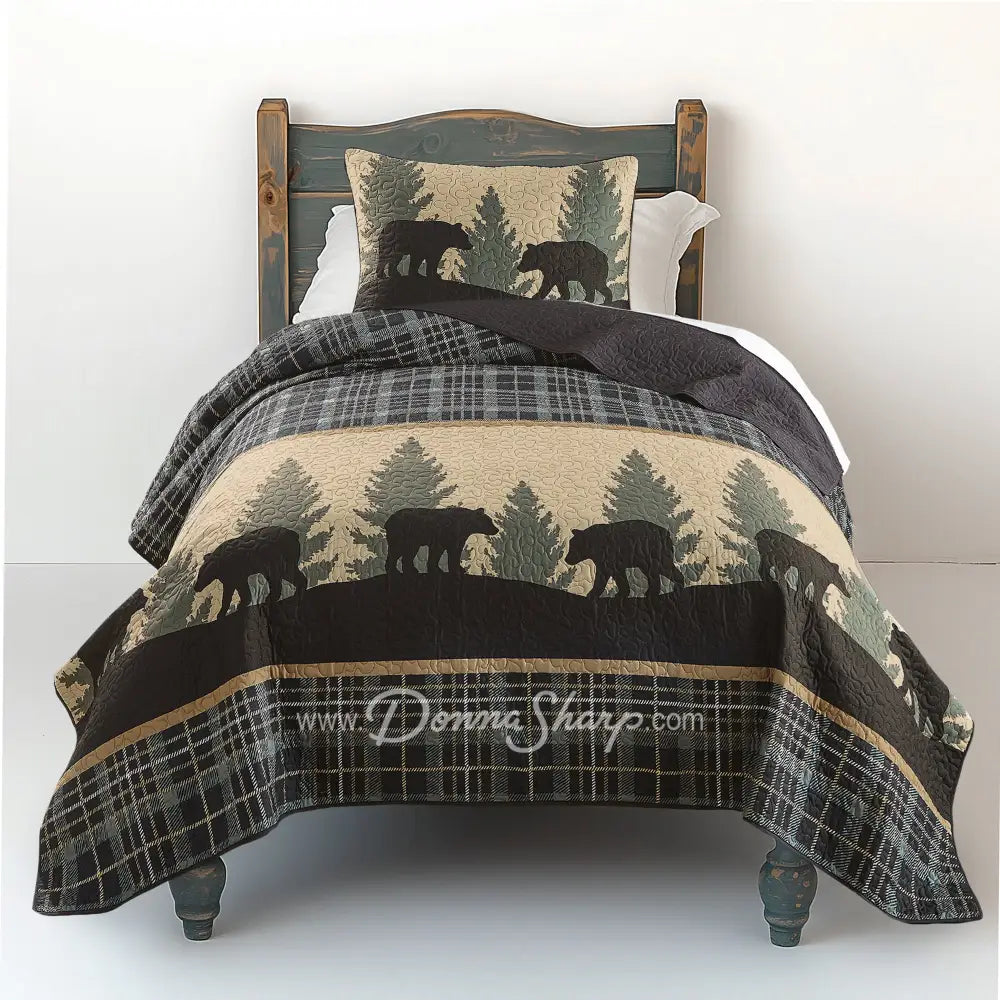 Donna Sharp Bear Walk Plaid Ultra Comfort Bedding Collection Twin Set, Quilt + 1 Sham Bedding