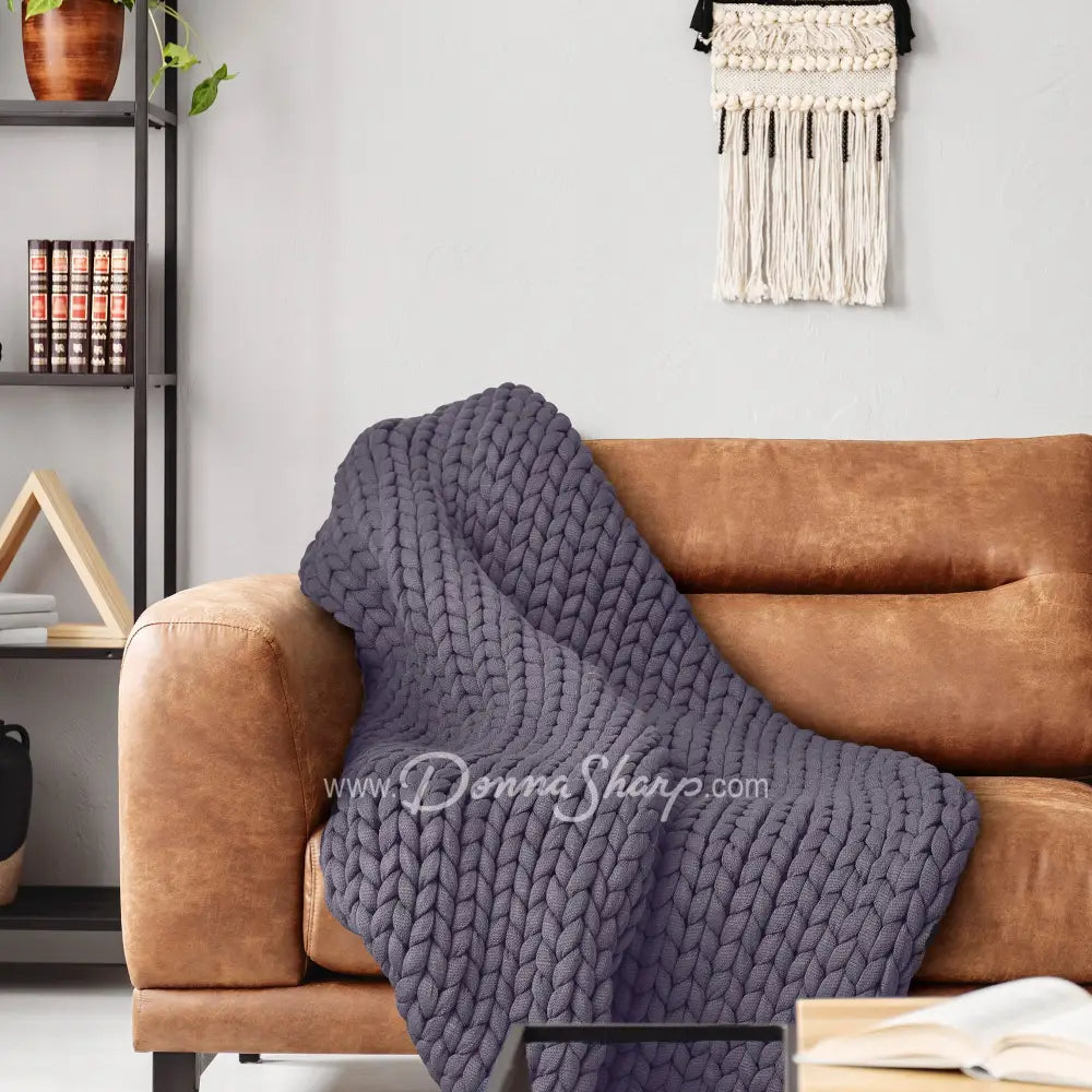 Chunky Knit Throws Indigo Bedding