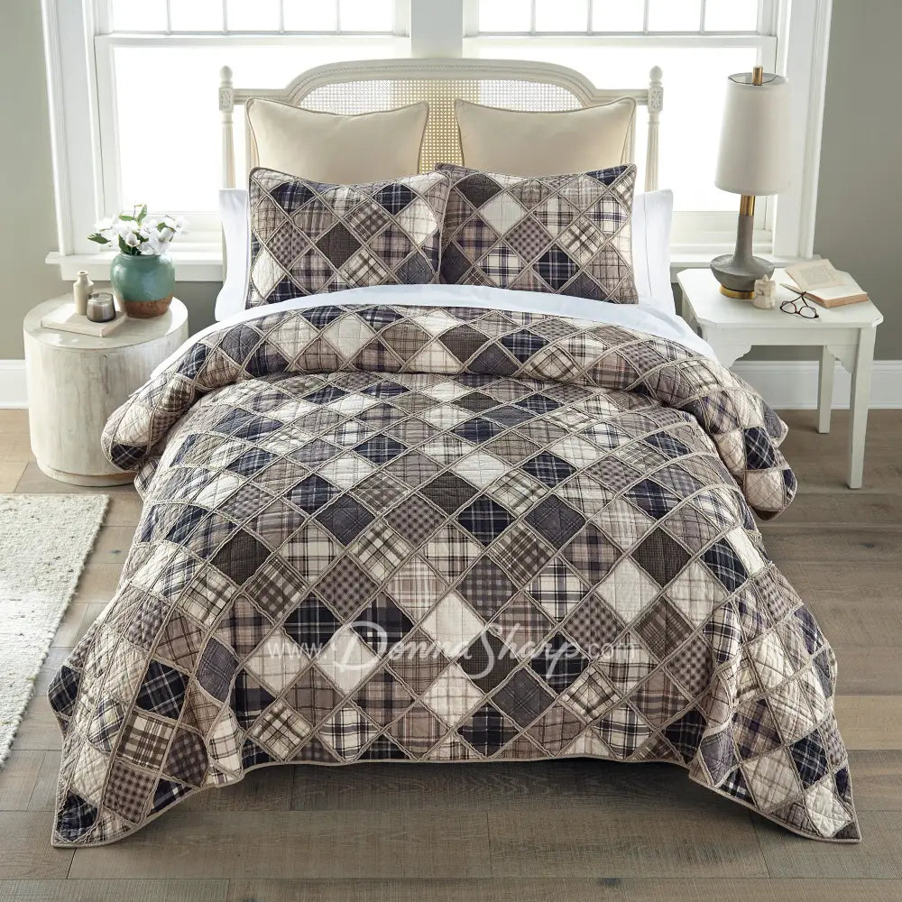 Donna Sharp 3Pc Driftwood Cotton Pieced Quilt Set King + 2 Shams New
