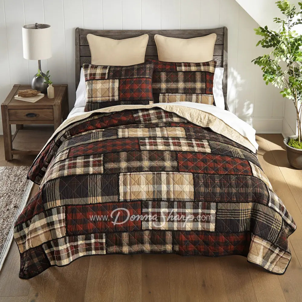 Donna Sharp Lj Plaid 3Pc Cotton Pieced Quilt Set King + 2 Shams New