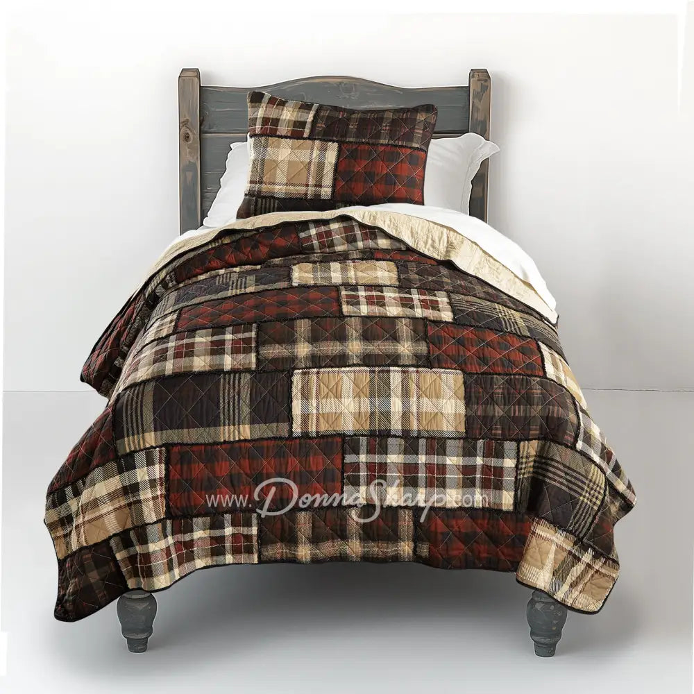 Donna Sharp LJ Plaid 3pc Cotton Pieced Quilt Set Twin Set, Quilt + 1 Sham New