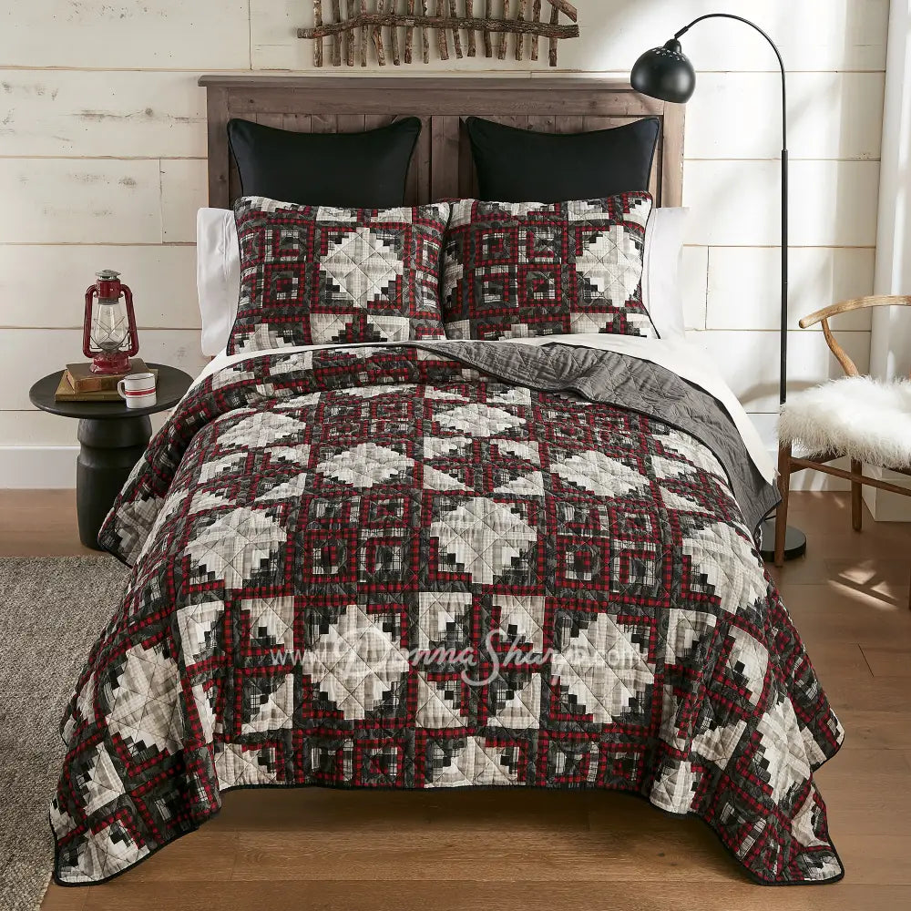 Donna Sharp Log Cabin Star Pieced Cotton Quilted Bedding Set New
