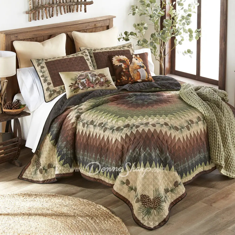 Donna Sharp Pine Circle 3pc Quilted Bedding Set New