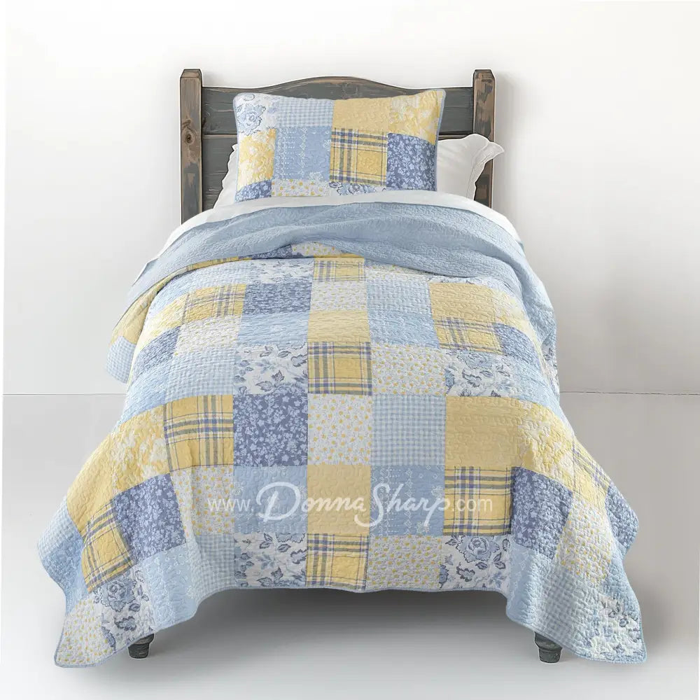 Donna Sharp Spring Flowers Cotton Pieced Quilted Bedding Set Twin Set, Quilt + 1 Sham New