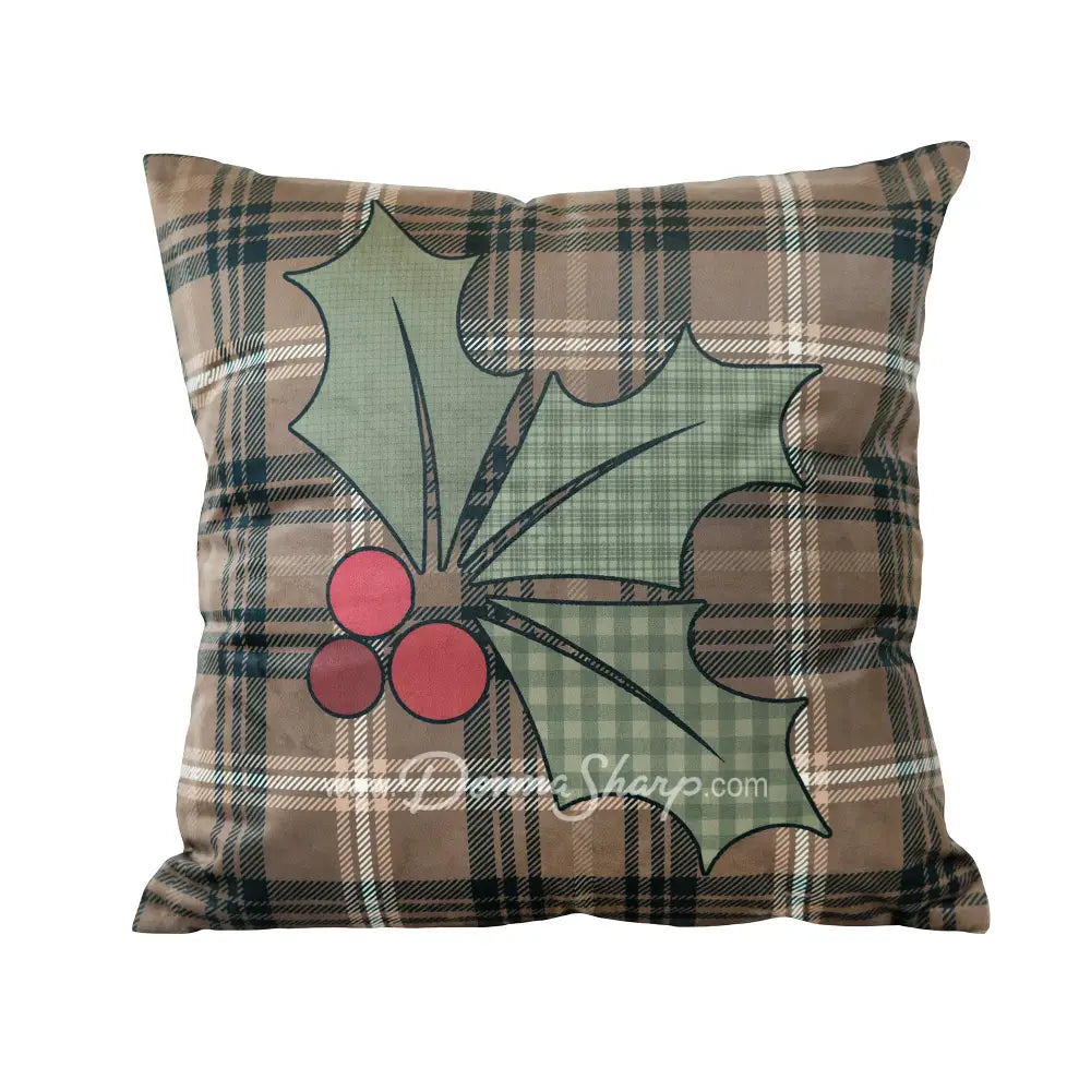 Holly Forest Holly Square decor pillow on plaid background