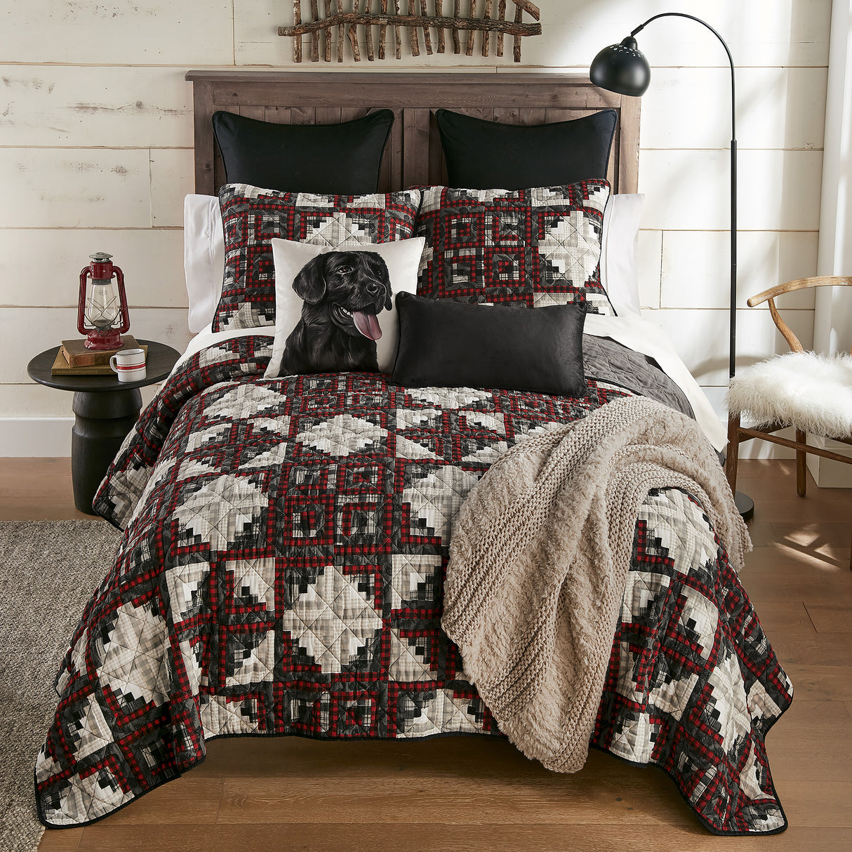 Donna Sharp Log Cabin Star Pieced Cotton Quilted Bedding Set