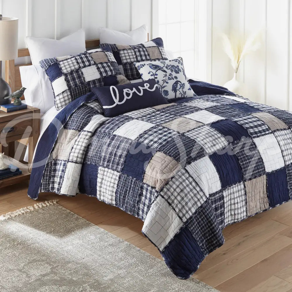 Checkerboard Indigo 3Pc Cotton Pieced Quilt Set From Donna Sharp Bedding