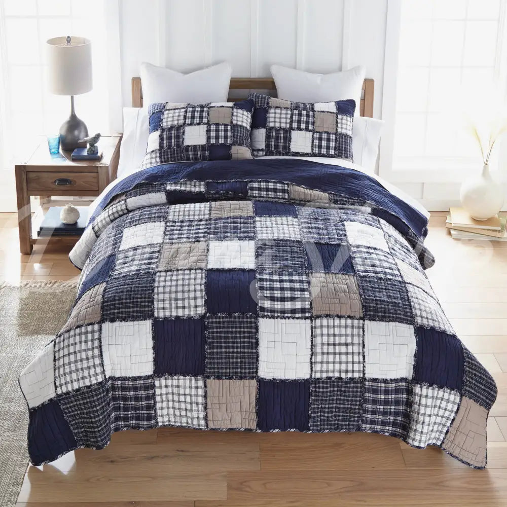 Checkerboard Indigo 3Pc Cotton Pieced Quilt Set From Donna Sharp Bedding