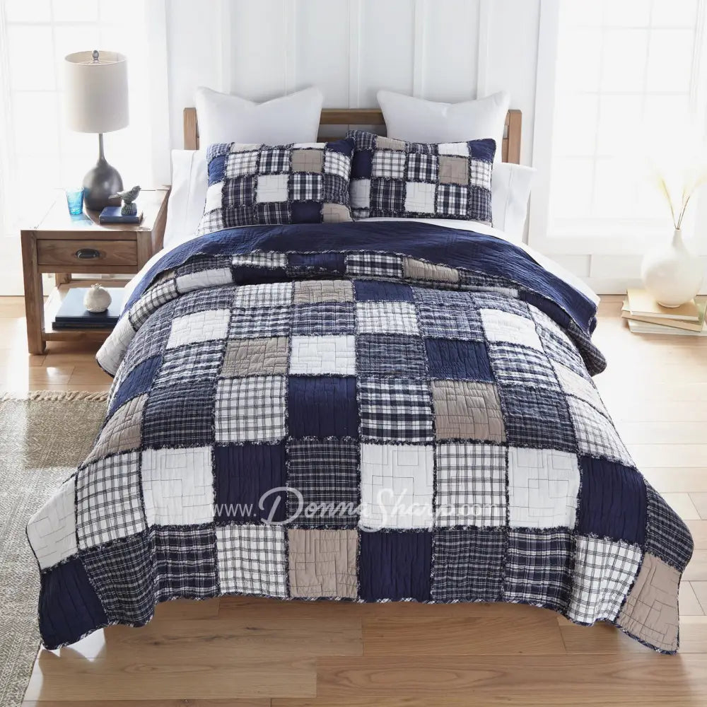 Checkerboard Indigo 3Pc Cotton Pieced Quilt Set From Donna Sharp Bedding