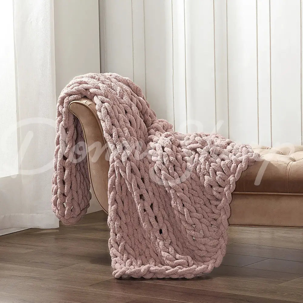 Chenille Knit Throws Blush Bedding