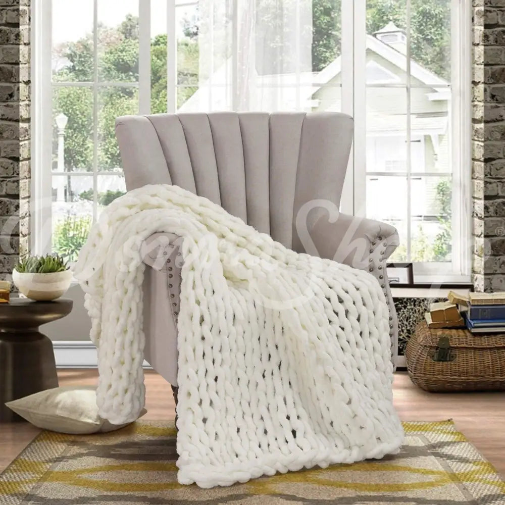 Chenille Knit Throws Ivory Bedding