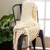 Chunky Knit Throws Cream Bedding