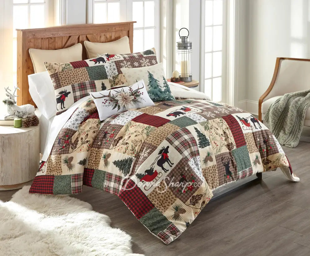 Dashing 3pc Holiday Comforter Bedding Set Holiday
