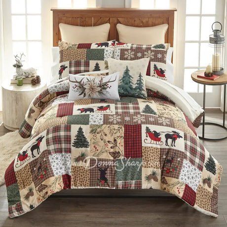 Dashing 3pc Holiday Comforter Bedding Set King Comforter Set Holiday