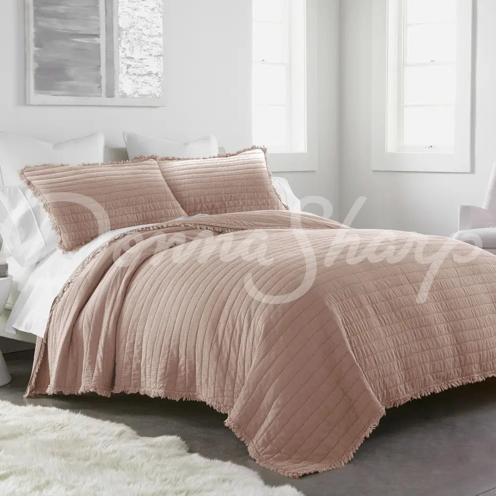 Delano Garment Washed Cotton Quilted 3Pc Bedding Set By Donna Sharp King - Blush