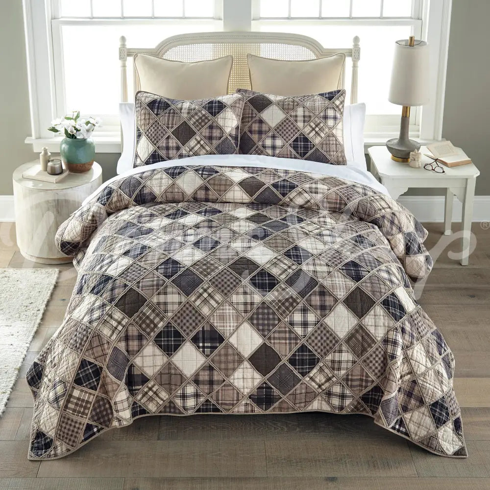 Donna Sharp 3Pc Driftwood Cotton Pieced Quilt Set King + 2 Shams New