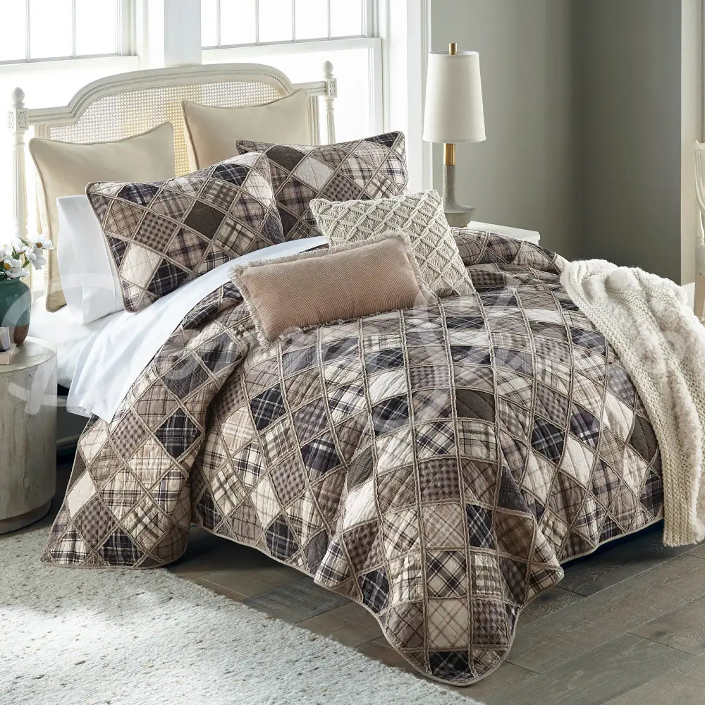 Donna Sharp 3Pc Driftwood Cotton Pieced Quilt Set New