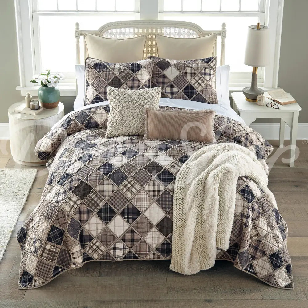 Donna Sharp 3Pc Driftwood Cotton Pieced Quilt Set Queen + 2 Shams New