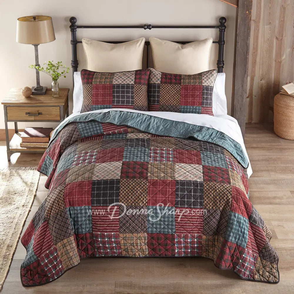 Donna Sharp Appalachia Plaid 3Pc Cotton Quilt Set Bedding