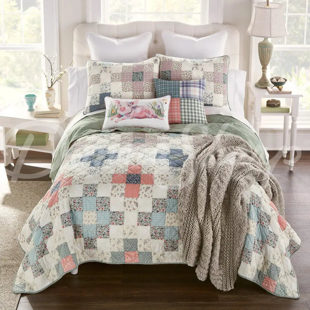 Donna Sharp April Patch 3Pc Cotton Pieced Quilt Set King + 2 Shams New