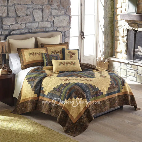 Donna Sharp Cabin Raising Pine Cone Cotton Quilted Bedding - Bedding