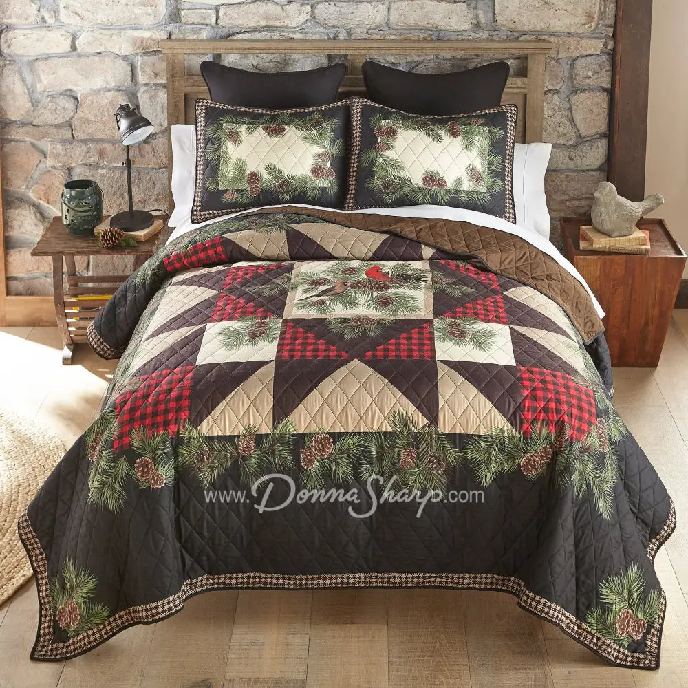 Donna Sharp Cardinal Pine 3pc Quilted Bedding Set New