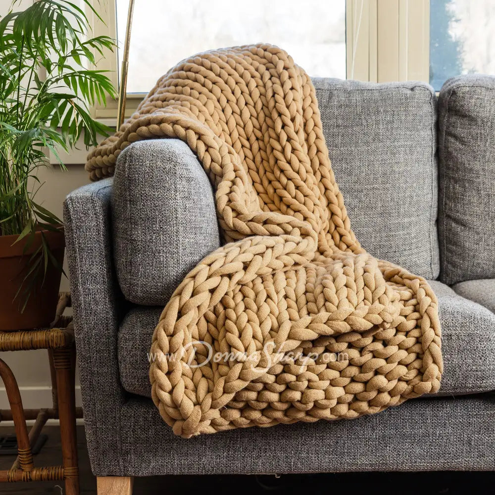 Chunky Knit Throws Camel Bedding