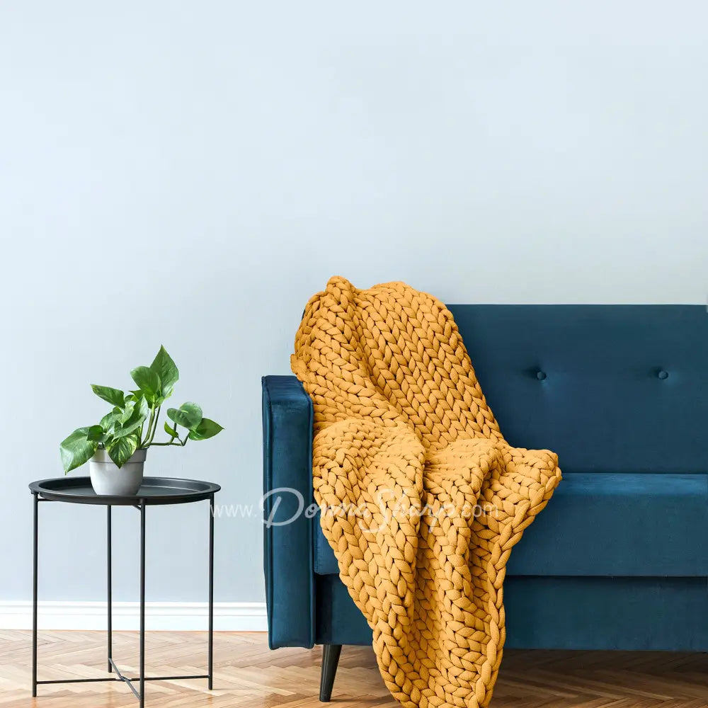 Chunky Knit Throws Gold Bedding