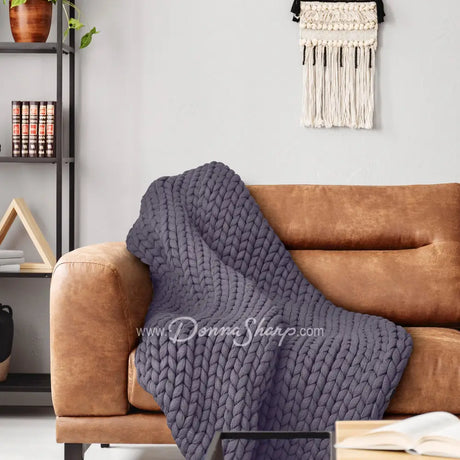 Chunky Knit Throws Indigo Bedding