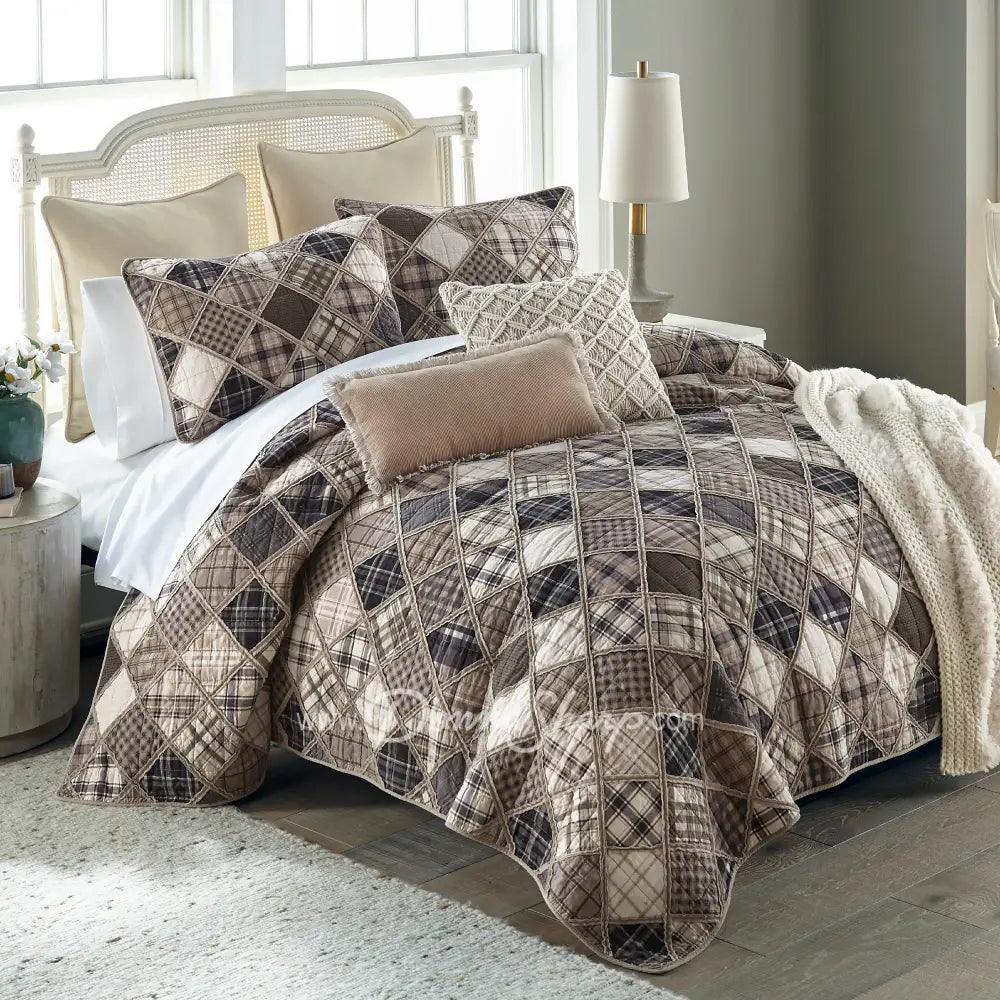 Donna Sharp 3Pc Driftwood Cotton Pieced Quilt Set New