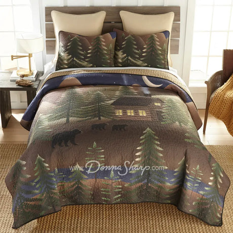 Folk Art Forest 3Pc Quilted Bedding Set From Donna Sharp King Quilt + 2 Shams