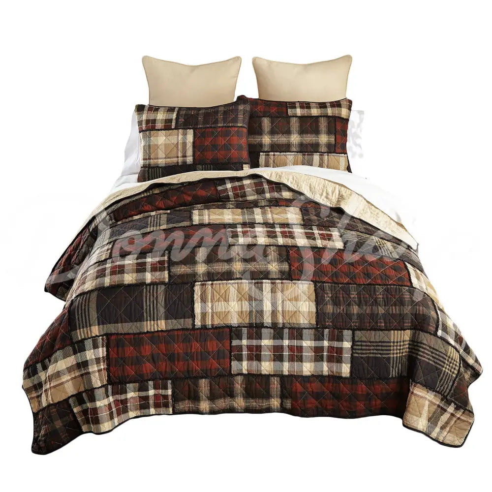 Donna Sharp Lj Plaid 3Pc Cotton Pieced Quilt Set New