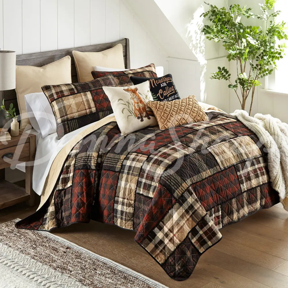 Donna Sharp Lj Plaid 3Pc Cotton Pieced Quilt Set New