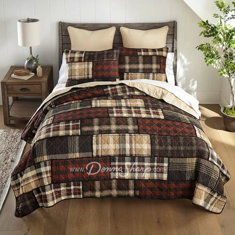 Donna Sharp Lj Plaid 3Pc Cotton Pieced Quilt Set King + 2 Shams New