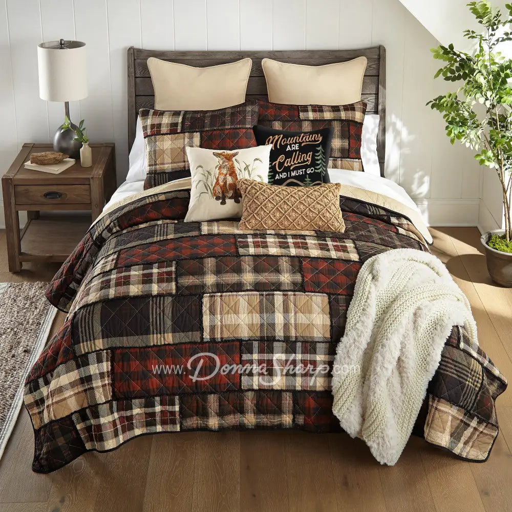 Donna Sharp Lj Plaid 3Pc Cotton Pieced Quilt Set Queen + 2 Shams New