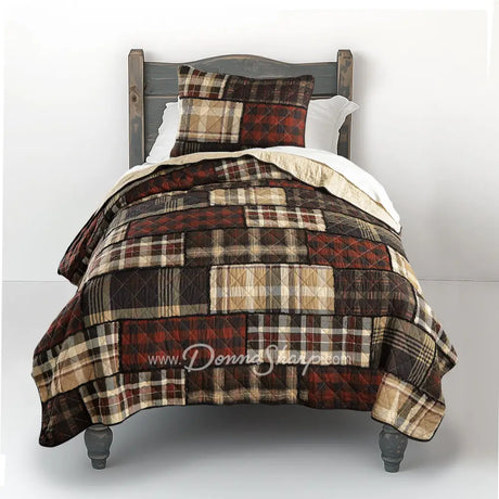 Donna Sharp LJ Plaid 3pc Cotton Pieced Quilt Set Twin Set, Quilt + 1 Sham New