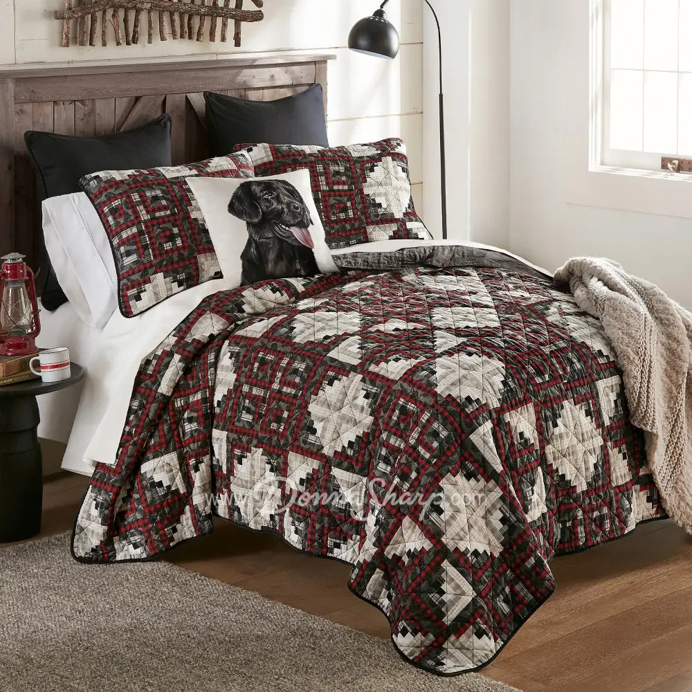 Donna Sharp Log Cabin Star Pieced Cotton Quilted Bedding Set New