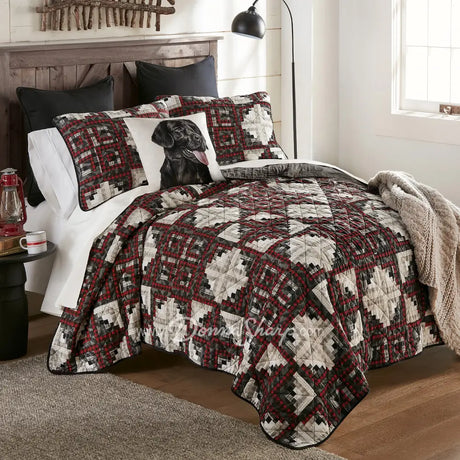 Donna Sharp Log Cabin Star Pieced Cotton Quilted Bedding Set New