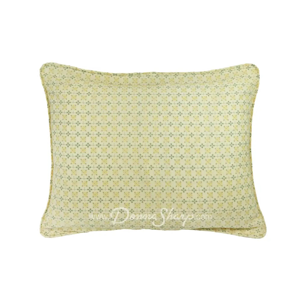 Donna Sharp Meadow cotton pillow sham back in cream with yellow floral and sage green geometric lattice pattern