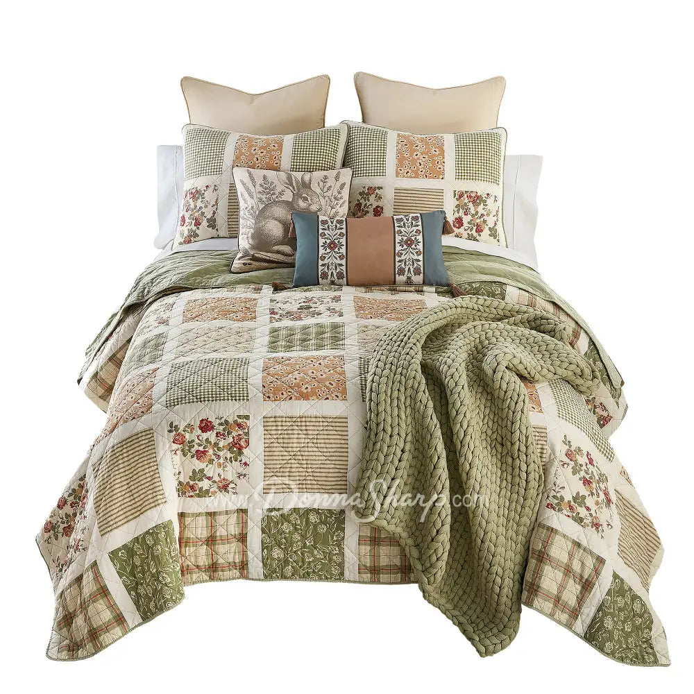 Donna Sharp Peach Rose 3pc Cotton Pieced Quilt Set New