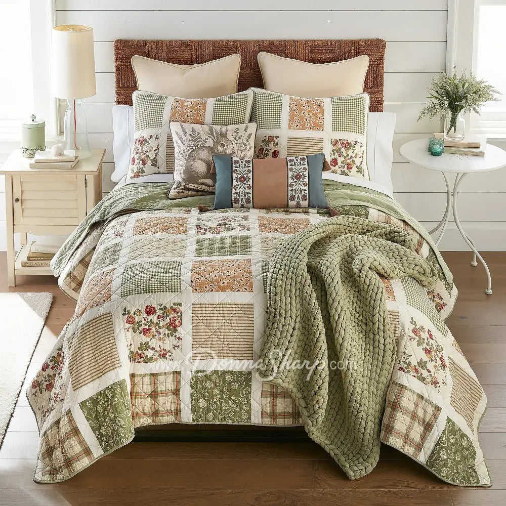 Donna Sharp Peach Rose 3pc Cotton Pieced Quilt Set New