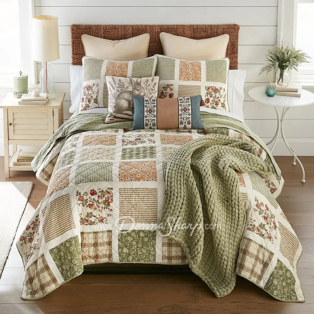 Donna Sharp Peach Rose 3pc Cotton Pieced Quilt Set New