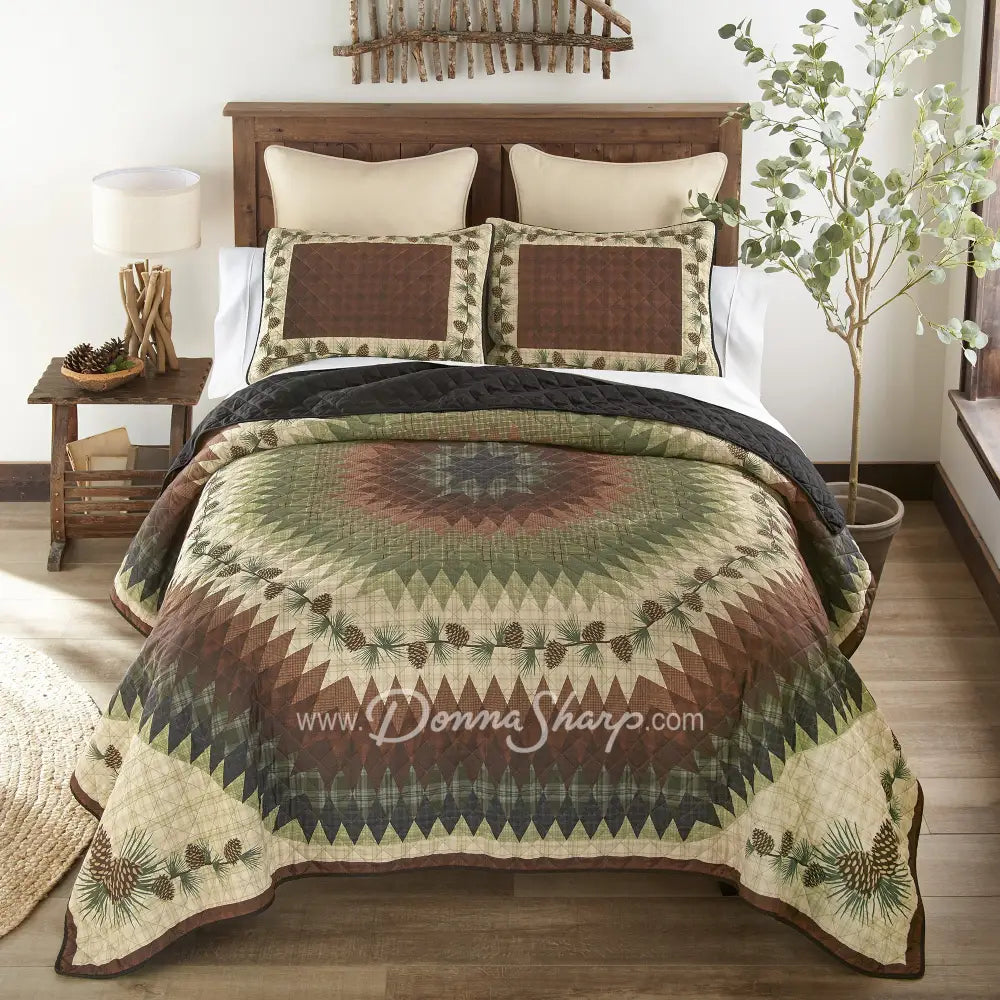 Donna Sharp Pine Circle 3pc Quilted Bedding Set New