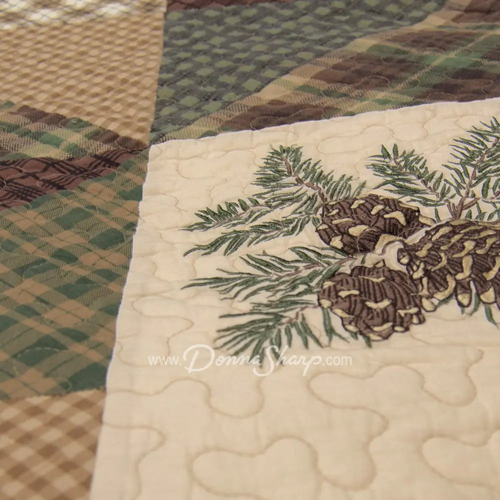Donna Sharp Pine Star 3Pc Pieced & Embroidered Cotton Quilt Set New