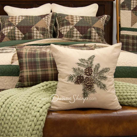 Donna Sharp Pine Star 3Pc Pieced & Embroidered Cotton Quilt Set New