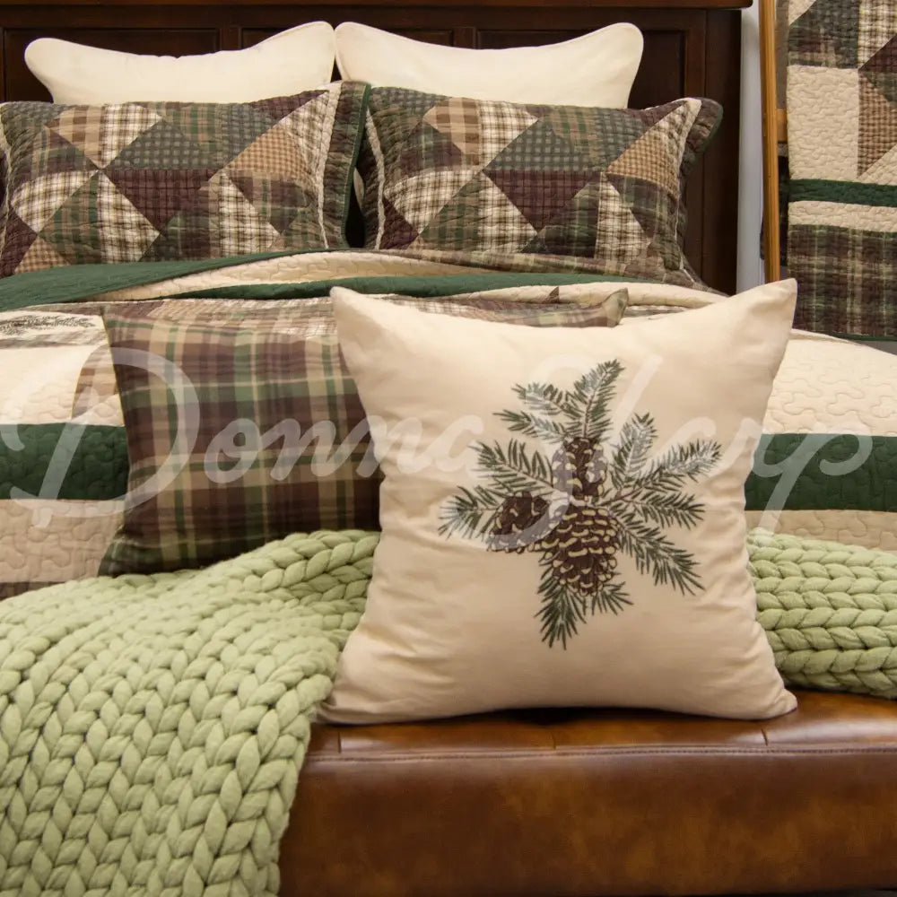 Donna Sharp Pine Star 3Pc Pieced & Embroidered Cotton Quilt Set New