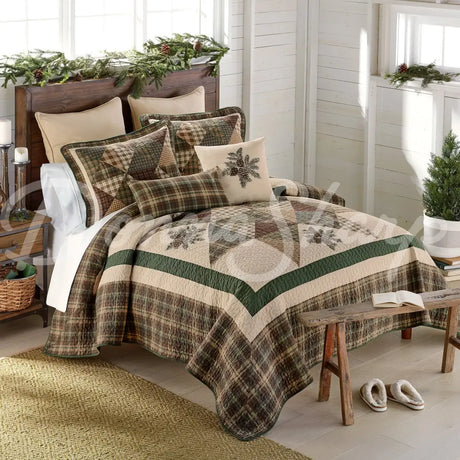 Donna Sharp Pine Star 3Pc Pieced & Embroidered Cotton Quilt Set New