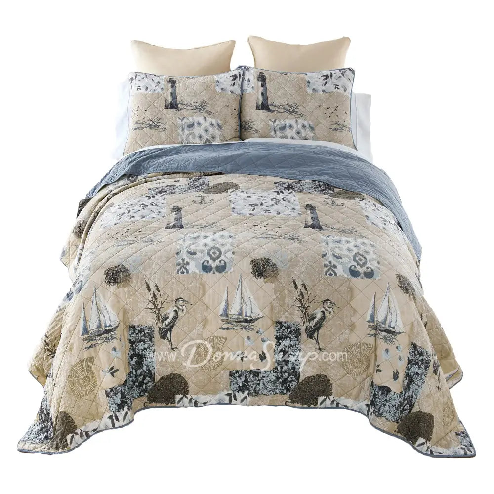 Donna Sharp Seascape Cotton Quilted Bedding Set New