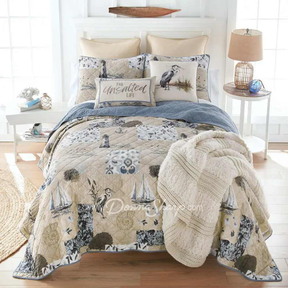 Donna Sharp Seascape Cotton Quilted Bedding Set Twin Set, Quilt + 1 Sham New
